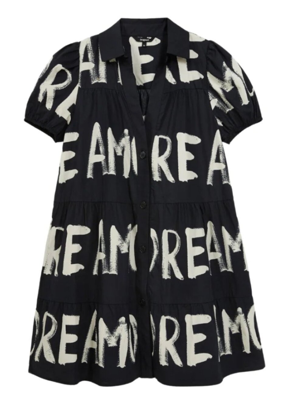 Desigual Brixton AMORE Shirt Dress - Short Sleeve Hand-Painted Print Mini